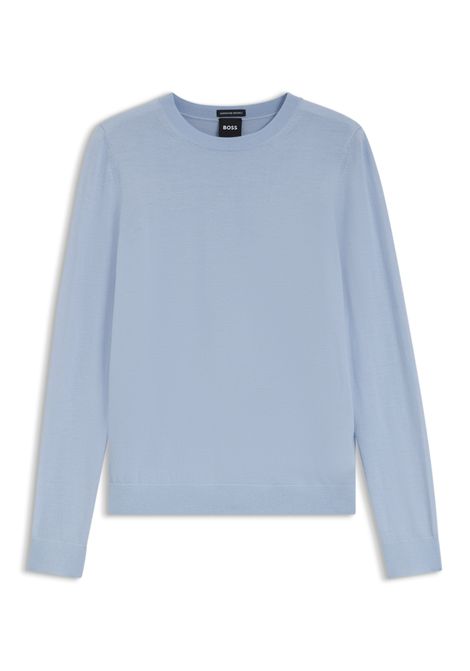 BOSS Ferpina Slim-Fit Crew-Neck Sweater in Light Blue Merino Wool Women's BOSS |  | 5054498752700527