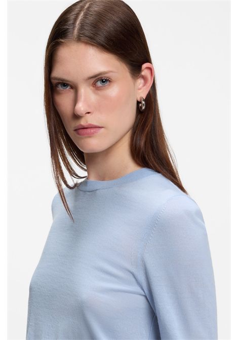 BOSS Ferpina Slim-Fit Crew-Neck Sweater in Light Blue Merino Wool Women's BOSS |  | 5054498752700527