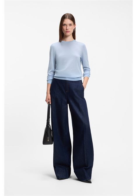 BOSS Ferpina Slim-Fit Crew-Neck Sweater in Light Blue Merino Wool Women's BOSS |  | 5054498752700527