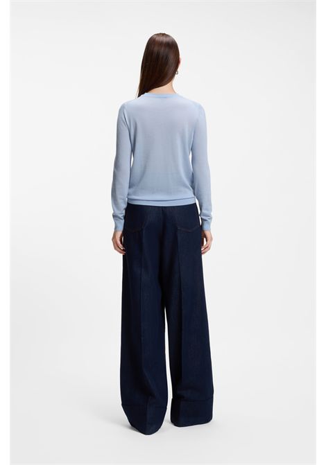 BOSS Ferpina Slim-Fit Crew-Neck Sweater in Light Blue Merino Wool Women's BOSS |  | 5054498752700527