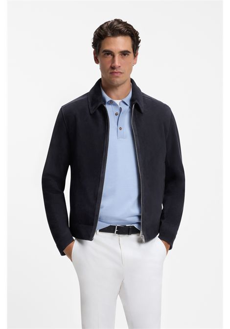BOSS Giubbotto H-Malbano7 in Pelle Scamosciata Blu Scuro Uomo BOSS | PELLE | 5056386940400404