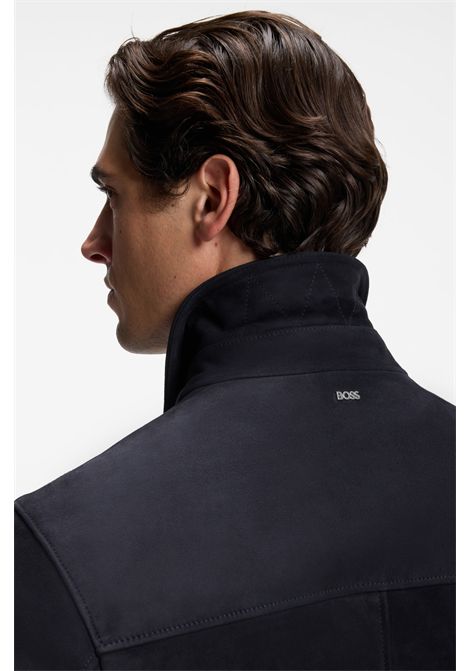 BOSS Giubbotto H-Malbano7 in Pelle Scamosciata Blu Scuro Uomo BOSS | PELLE | 5056386940400404
