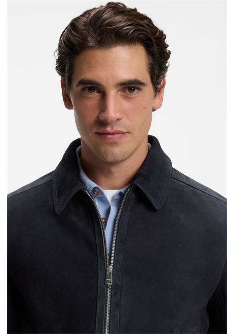BOSS Giubbotto H-Malbano7 in Pelle Scamosciata Blu Scuro Uomo BOSS | PELLE | 5056386940400404
