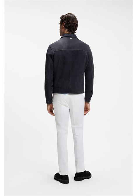 BOSS Giubbotto H-Malbano7 in Pelle Scamosciata Blu Scuro Uomo BOSS | PELLE | 5056386940400404