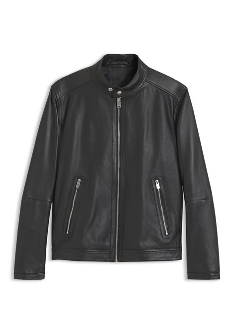 BOSS Giubbotto H-Mansell5 in Pelle d'Agnello Martellata Nero Uomo BOSS | PELLE | 5056458600100001