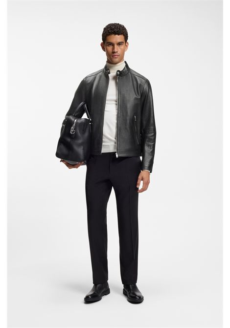 BOSS Giubbotto H-Mansell5 in Pelle d'Agnello Martellata Nero Uomo BOSS | PELLE | 5056458600100001