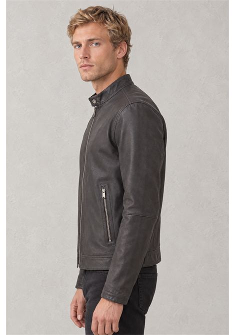 BOSS Giacca Biker Corta in Pelle con Zip Metalliche Marrone Scuro Uomo BOSS | PELLE | 5056458624400244