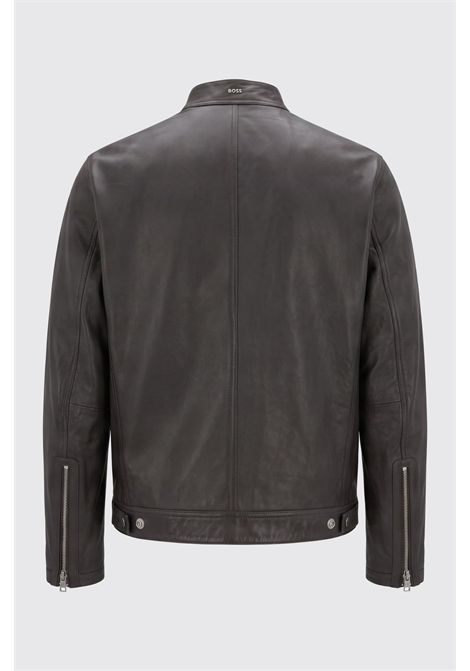 BOSS Giacca Biker Corta in Pelle con Zip Metalliche Marrone Scuro Uomo BOSS | PELLE | 5056458624400244
