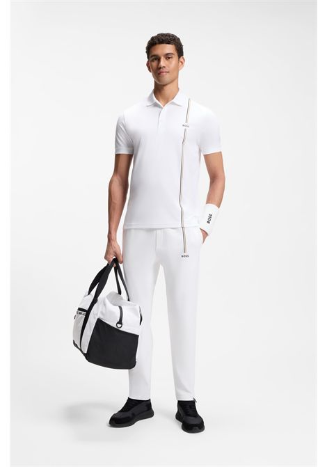 BOSS Borsone Stenson T_BigHoldall in Tessuto Strutturato con Logo e Righe Tipiche del Marchio Bianco Uomo BOSS | ACCESSORI GRANDI | 5056772710000100