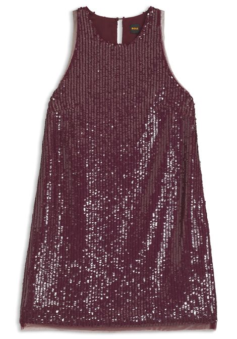BOSS C_Dycole Sequin-Covered Mini Dress with Sheer Trims in Red Women's BOSS |  | 5056830461400614