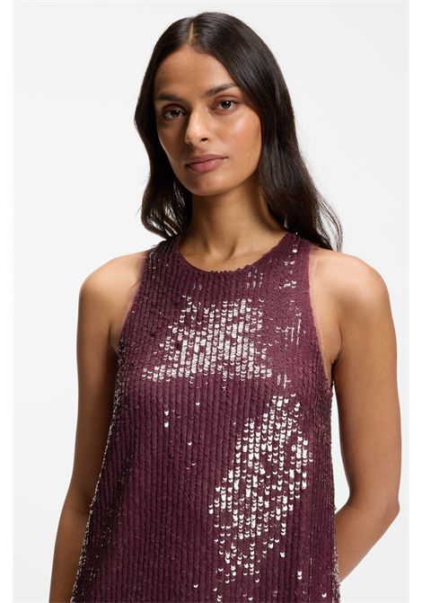 BOSS C_Dycole Sequin-Covered Mini Dress with Sheer Trims in Red Women's BOSS |  | 5056830461400614