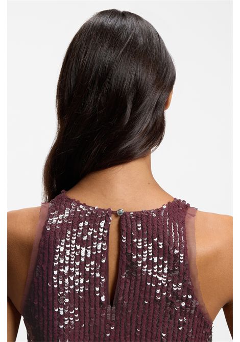 BOSS C_Dycole Sequin-Covered Mini Dress with Sheer Trims in Red Women's BOSS |  | 5056830461400614