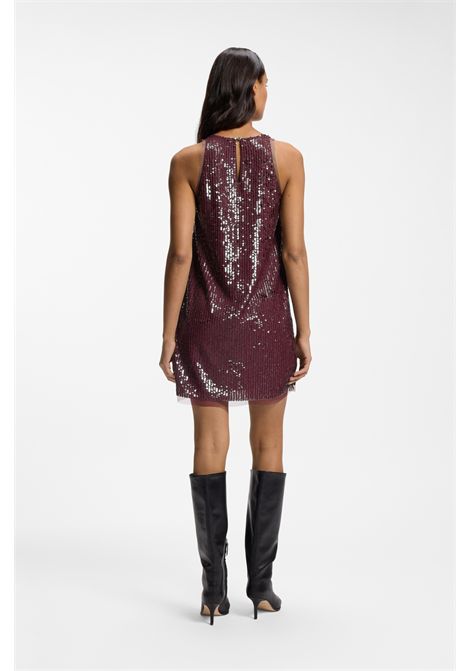 BOSS C_Dycole Sequin-Covered Mini Dress with Sheer Trims in Red Women's BOSS |  | 5056830461400614