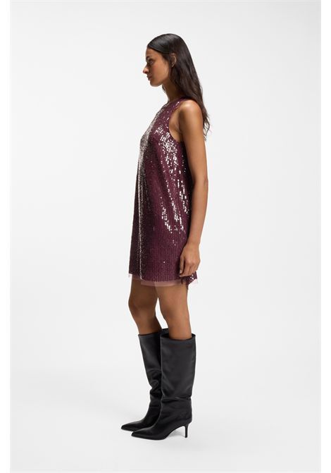 BOSS C_Dycole Sequin-Covered Mini Dress with Sheer Trims in Red Women's BOSS |  | 5056830461400614