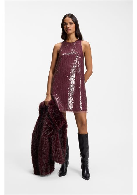 BOSS C_Dycole Sequin-Covered Mini Dress with Sheer Trims in Red Women's BOSS |  | 5056830461400614
