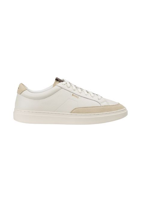 BOSS Sneaker Kieran_Tenn_sdtbal in Pelle Martellata con Finiture in Suede Bianco Uomo BOSS | SNEAKER | 5056853612200122