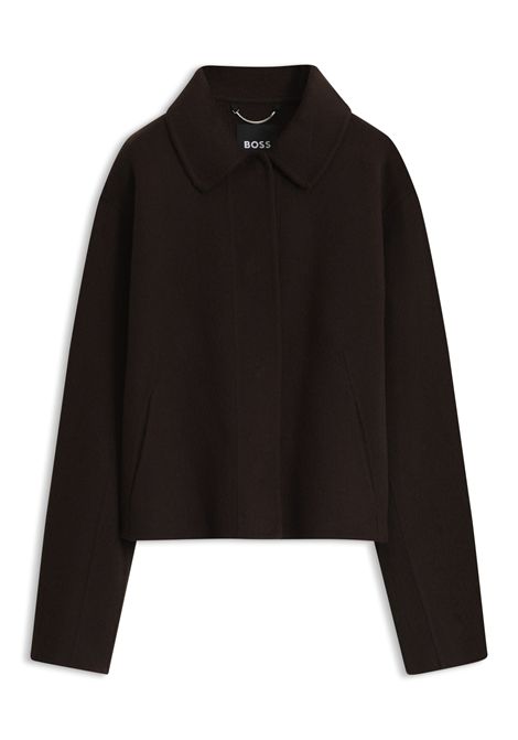 BOSS Cafeta_DF Short Coat in Dark Brown Melange Wool Blend with Notch Collar Women's BOSS |  | 5056891621000210
