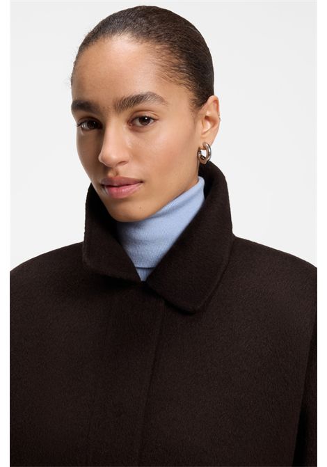 BOSS Cafeta_DF Short Coat in Dark Brown Melange Wool Blend with Notch Collar Women's BOSS |  | 5056891621000210