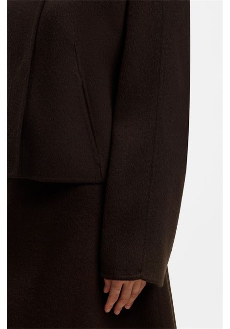 BOSS Cafeta_DF Short Coat in Dark Brown Melange Wool Blend with Notch Collar Women's BOSS |  | 5056891621000210