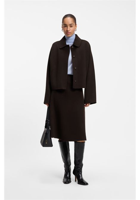 BOSS Cafeta_DF Short Coat in Dark Brown Melange Wool Blend with Notch Collar Women's BOSS |  | 5056891621000210