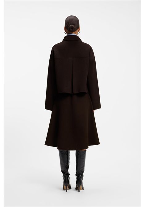 BOSS Cafeta_DF Short Coat in Dark Brown Melange Wool Blend with Notch Collar Women's BOSS |  | 5056891621000210