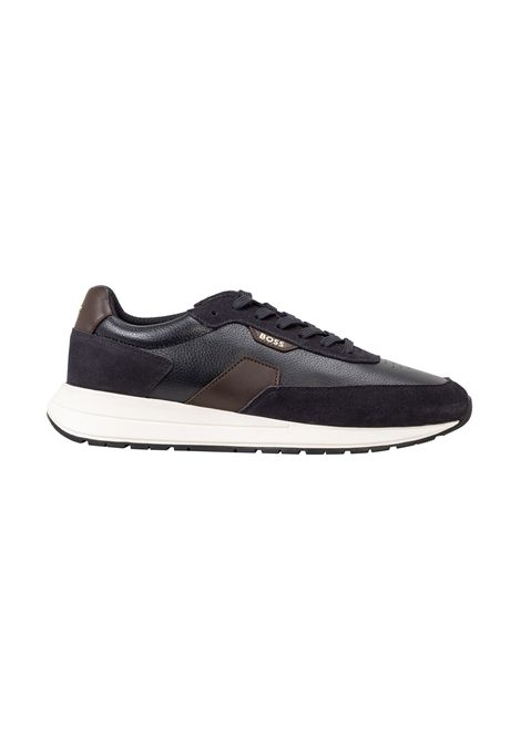 BOSS Sneaker Vinston_Runn_sdtbbu in Suede e Pelle Martellata Blu Scuro Uomo BOSS | SNEAKER | 5056895140200402