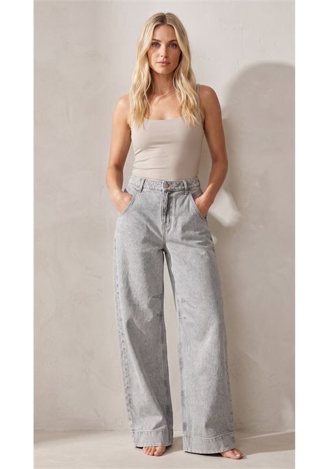BOSS C_ROXANE LR Wide-Leg Jeans in Light Grey Cotton Denim Women's BOSS |  | 5056913905900059