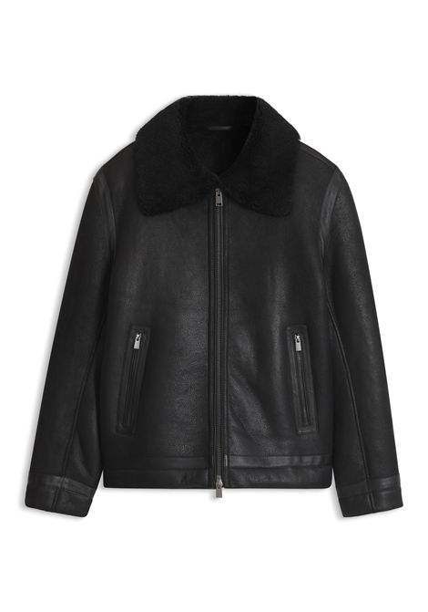 BOSS Giubbotto H-Morbin in Pelle Martellata con Colletto in Shearling Nero Uomo BOSS | PELLE | 5057055600100001