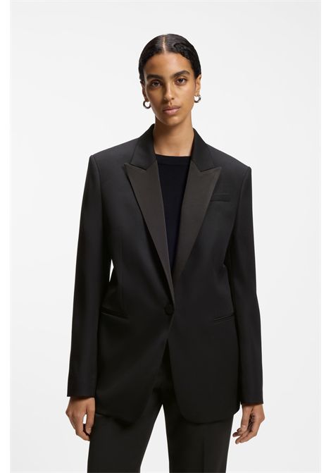 BOSS Jeminia Regular-Fit Tuxedo Blazer in Black Virgin Wool Women's BOSS |  | 5057130200100001