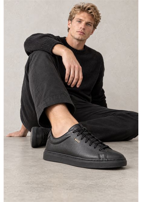 BOSS Sneaker Kieran_Tenn_butb in Pelle Liscia con Logo Effetto Oro Nero Uomo BOSS | SNEAKER | 5057354900500005