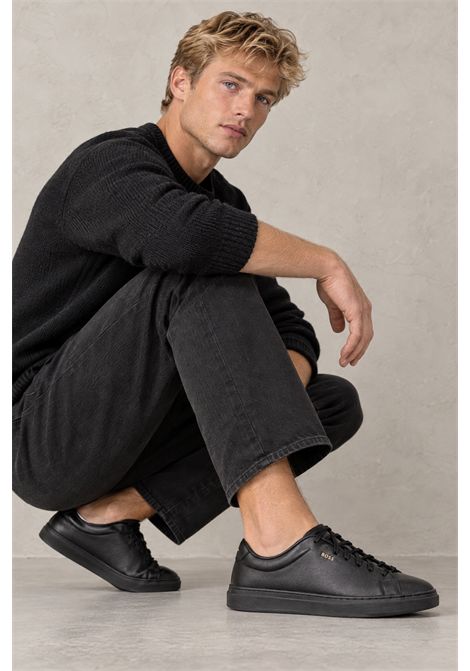 BOSS Sneaker Kieran_Tenn_butb in Pelle Liscia con Logo Effetto Oro Nero Uomo BOSS | SNEAKER | 5057354900500005