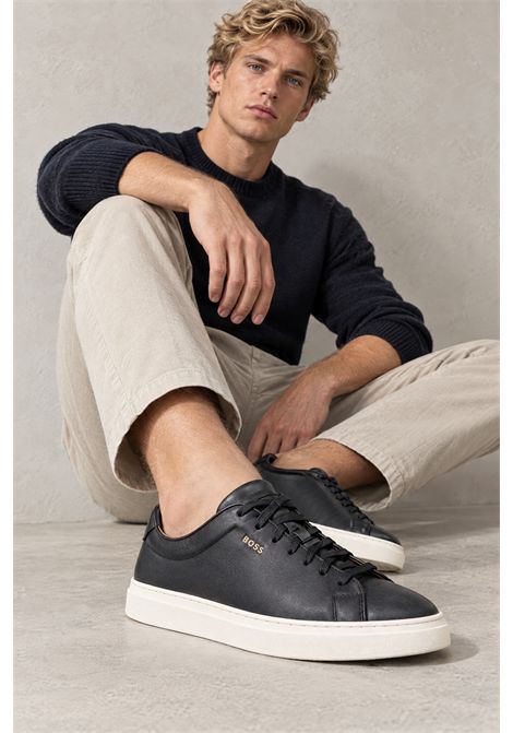 BOSS Sneaker Kieran_Tenn_butb in Pelle Liscia con Logo Effetto Oro Blu Scuro Uomo BOSS | SNEAKER | 5057354940100401