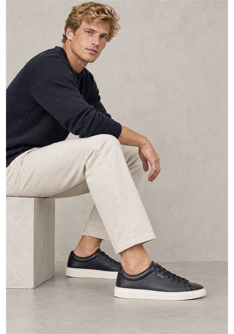 BOSS Sneaker Kieran_Tenn_butb in Pelle Liscia con Logo Effetto Oro Blu Scuro Uomo BOSS | SNEAKER | 5057354940100401