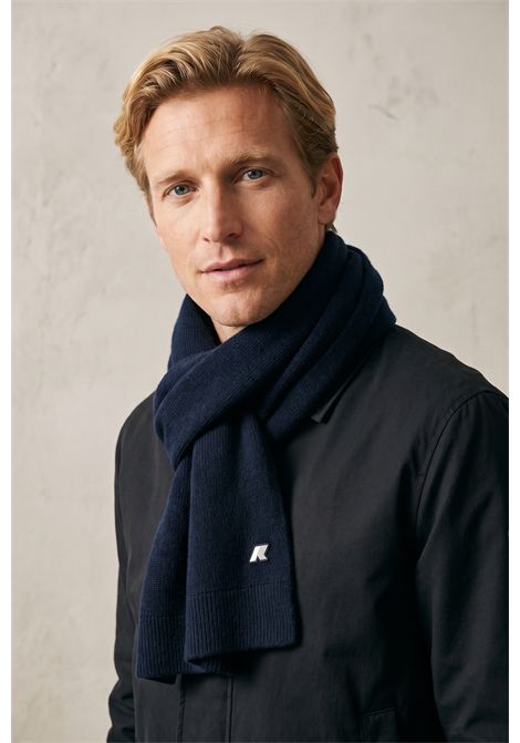K-Way Etienne Cardigan Stitch Wool Scarf in Blue Depth Unisex K-WAY |  | K4136FWK89