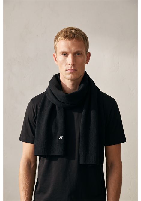 K-Way Etienne Cardigan Stitch Wool Scarf in Black Pure Unisex K-WAY |  | K4136FWUSY