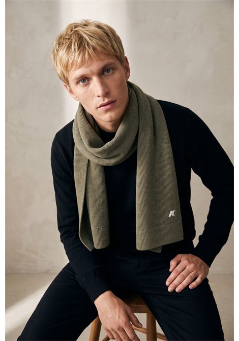 K-Way Etienne Cardigan Stitch Wool Scarf in Green Army Unisex K-WAY |  | K4136FWXBE