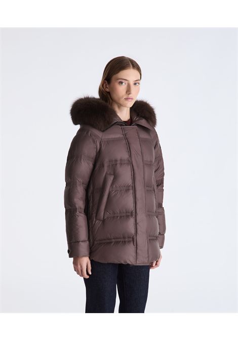 Peuterey Piumino Takan MQN 04 Fur Chicory Coffee con Bordo in Pelliccia Donna PEUTEREY | Giubbini | PED5439194