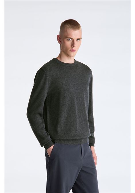 Peuterey Pullover Girocollo in Tricot Misto Lana Grigio Verde Scuro Uomo PEUTEREY | MAGLIERIA | PEU5391799