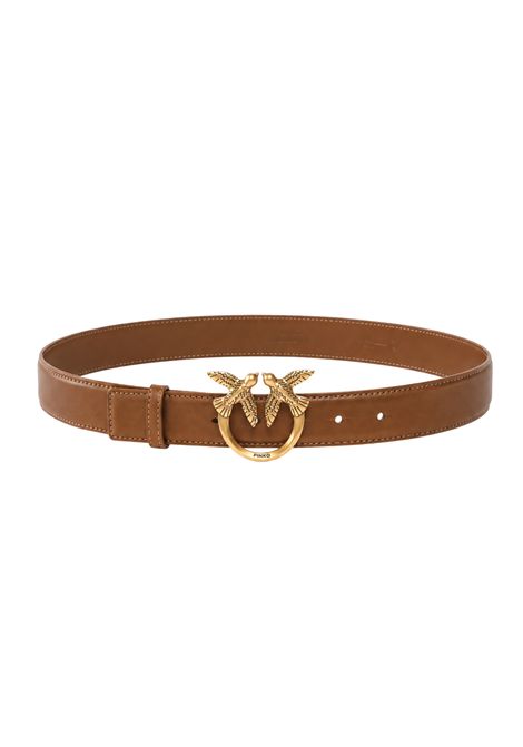 Pinko Leather Belt with Metal Love Birds Logo Buckle in Tan Women's PINKO |  | 100125-A0F1M37Q