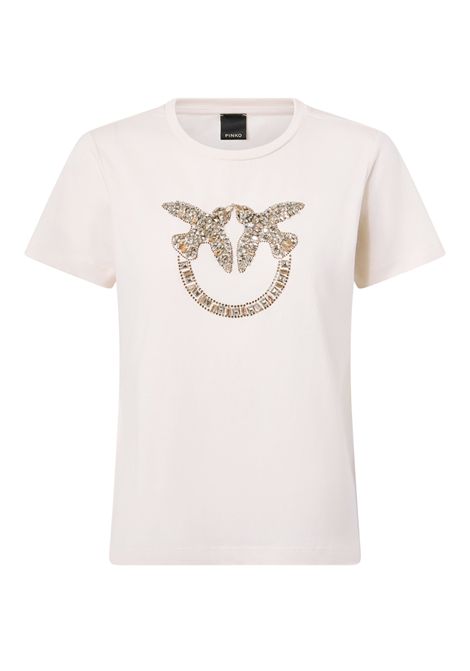 Pinko Love Birds Jewel Logo T-Shirt in Beige Cotton Jersey Women's PINKO |  | 100535-A3JPC21