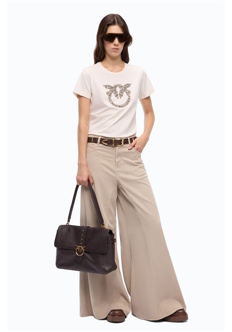 Pinko Love Birds Jewel Logo T-Shirt in Beige Cotton Jersey Women's PINKO |  | 100535-A3JPC21