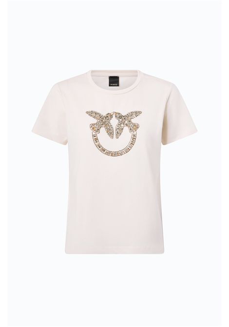 Pinko Love Birds Jewel Logo T-Shirt in Beige Cotton Jersey Women's PINKO |  | 100535-A3JPC21
