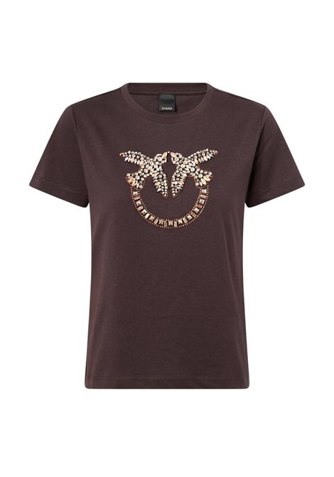Pinko Love Birds Jewel Logo T-Shirt in Brown Cotton Jersey Women's PINKO |  | 100535-A3JPL72