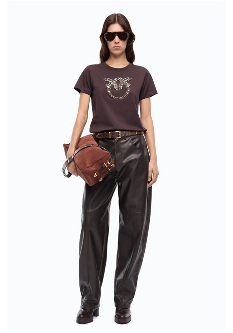 Pinko Love Birds Jewel Logo T-Shirt in Brown Cotton Jersey Women's PINKO |  | 100535-A3JPL72