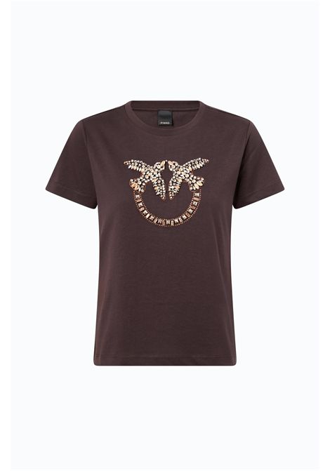 Pinko Love Birds Jewel Logo T-Shirt in Brown Cotton Jersey Women's PINKO |  | 100535-A3JPL72