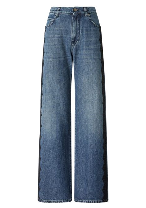 Pinko Jeans Wanda Wide Leg con Banda in Pizzo in Denim Blu Scuro Donna PINKO | Jeans | 101733-A3G8PJZ