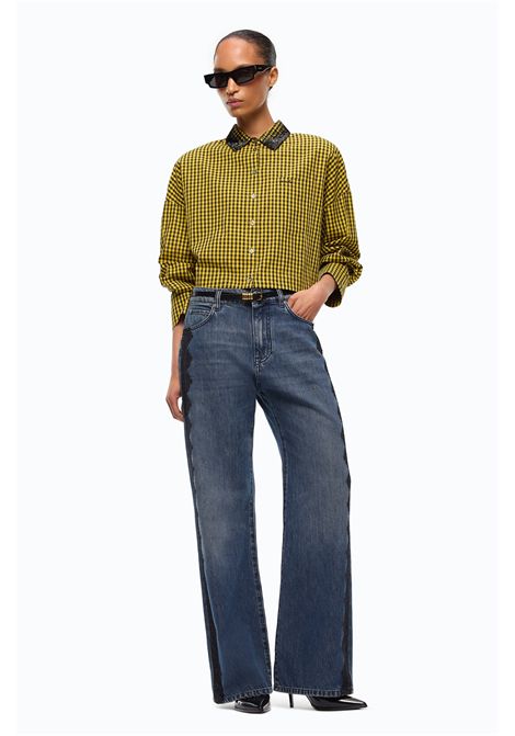 Pinko Jeans Wanda Wide Leg con Banda in Pizzo in Denim Blu Scuro Donna PINKO | Jeans | 101733-A3G8PJZ