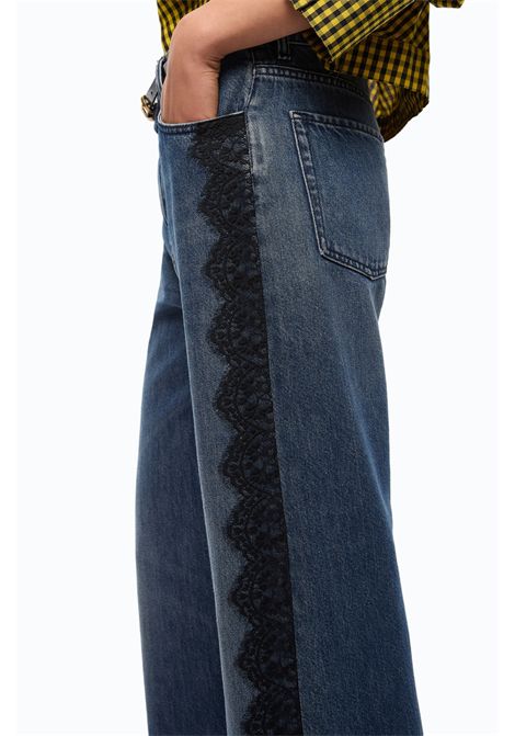 Pinko Jeans Wanda Wide Leg con Banda in Pizzo in Denim Blu Scuro Donna PINKO | Jeans | 101733-A3G8PJZ