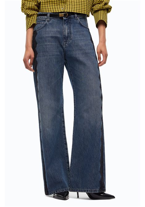 Pinko Jeans Wanda Wide Leg con Banda in Pizzo in Denim Blu Scuro Donna PINKO | Jeans | 101733-A3G8PJZ