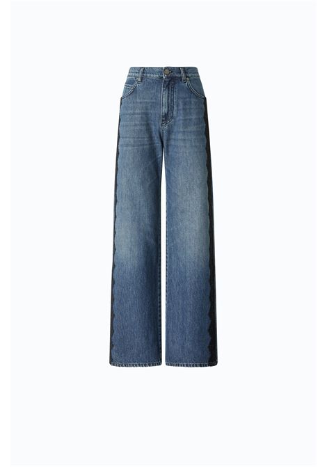 Pinko Jeans Wanda Wide Leg con Banda in Pizzo in Denim Blu Scuro Donna PINKO | Jeans | 101733-A3G8PJZ